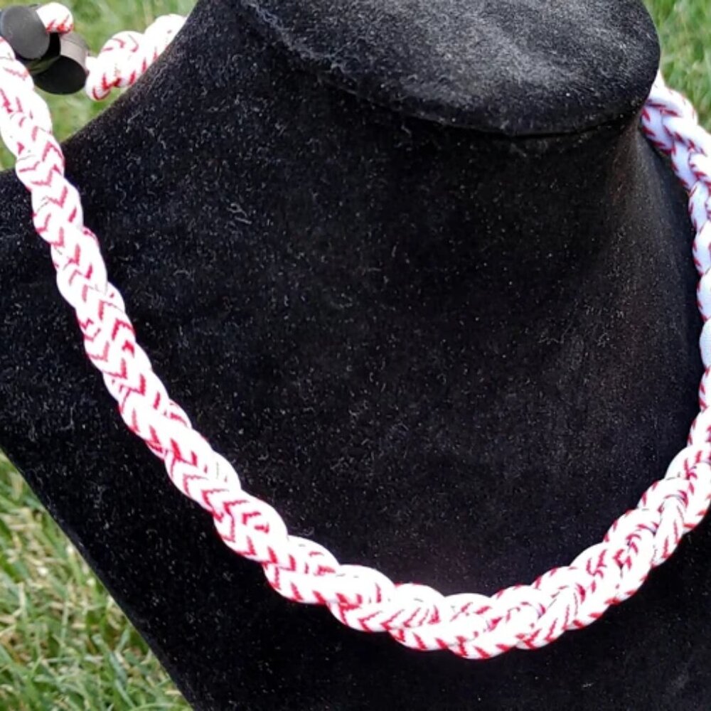 Titanium Sports Braided Baseball Necklace Softball Stitching Red and White Cord